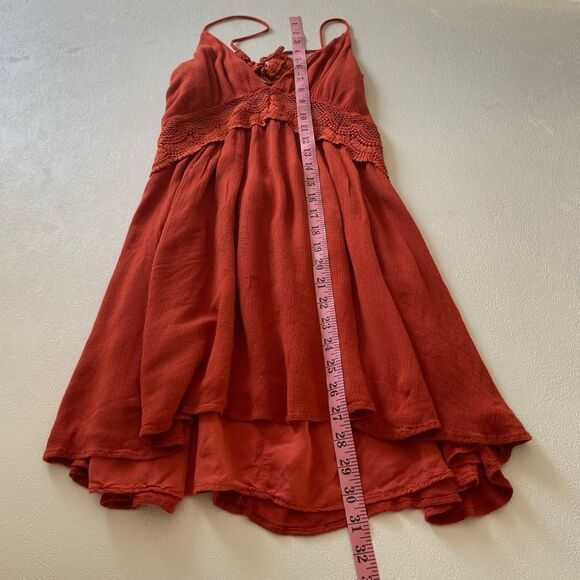 Lulus Crochet Back Boho Dress – Women’s Small Rust Orange Halter Mini - Picture 7 of 8